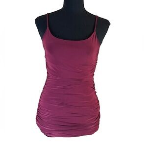 Vintage Whimsigoth Comfy Ruched Wine Strappy Evening Dress Fashion Magazine M